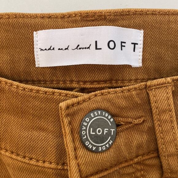 NWOT LOFT High Waist Skinny Jeans in Mustard w Frayed Ends Pockets Stretch Sz 24 - Picture 5 of 13